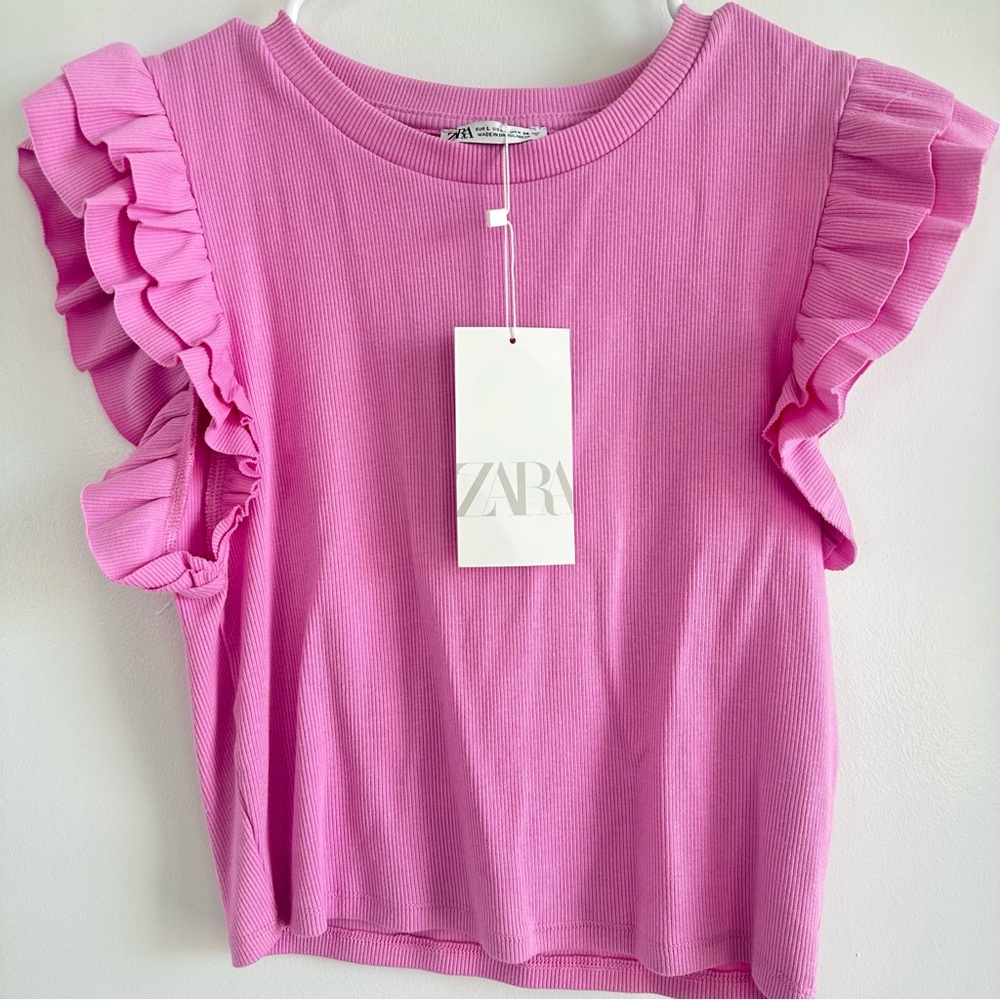 Zara Pink Short Sleeve Ruffle Tee